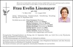 Traueranzeige Evelin Linsmayer