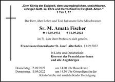 Traueranzeige Sr. M. Amata Fischer