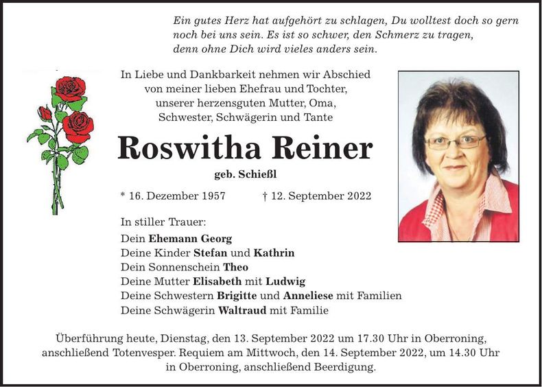 Traueranzeige Roswitha Reiner