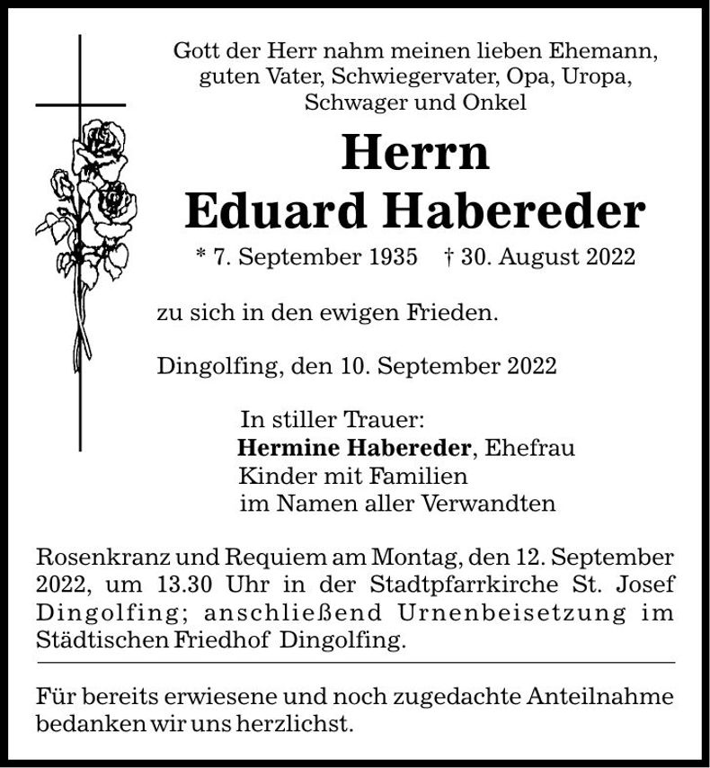 Traueranzeige Eduard Habereder