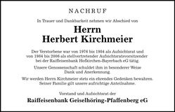 Traueranzeige Herbert Kirchmeier
