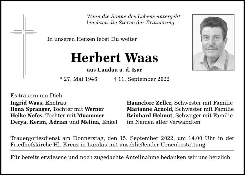 Traueranzeige Herbert Waas