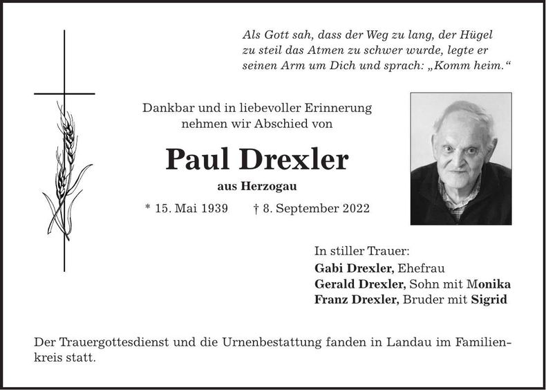 Traueranzeige Paul Drexler