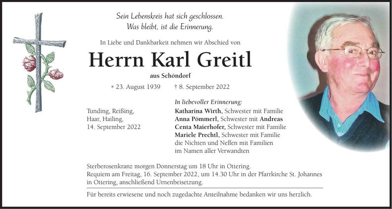 Traueranzeige Karl Greitl