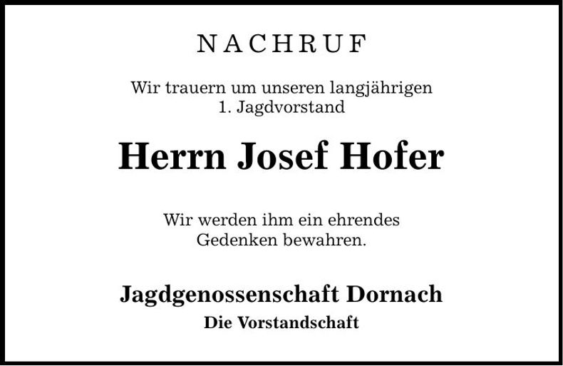 Traueranzeige Josef Hofer