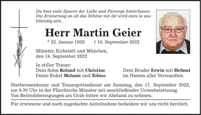 Traueranzeige Martin Geier