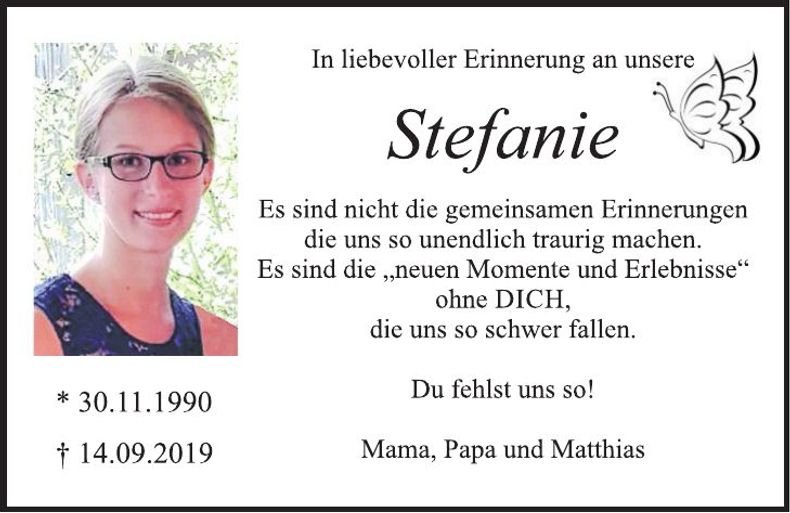 Traueranzeige Sefanie Müller