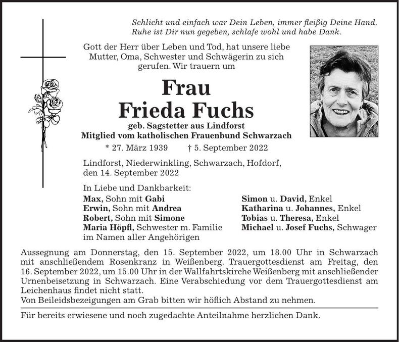 Traueranzeige Frieda Fuchs