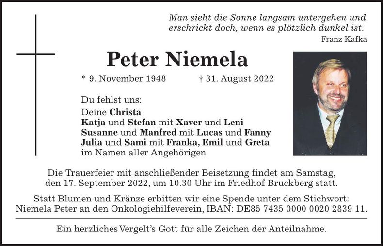 Traueranzeige Peter Niemela