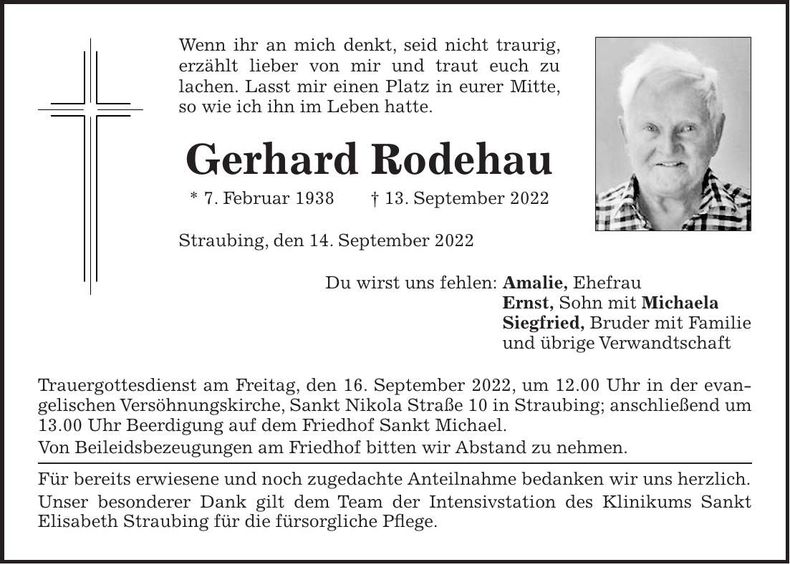 Traueranzeige Gerhard Rodehau