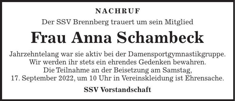 Traueranzeige Anna Schambeck