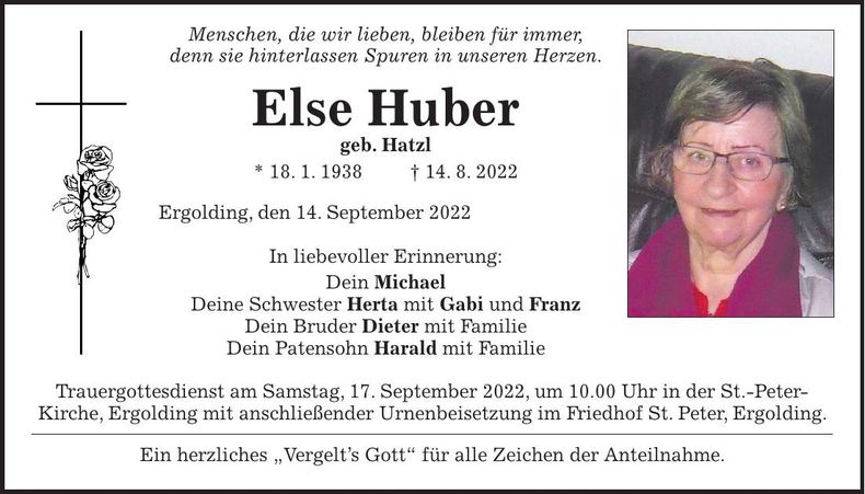 Traueranzeige Else Huber
