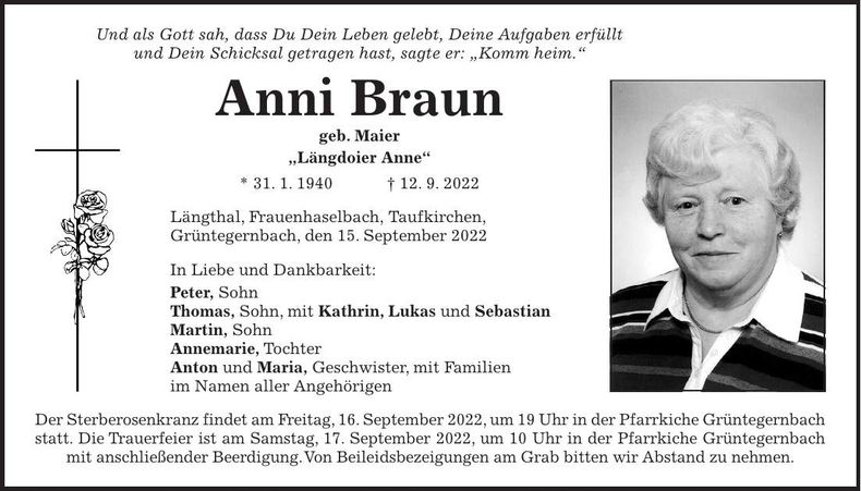 Traueranzeige Anni Braun