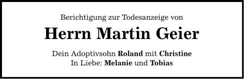 Traueranzeige Martin Geier