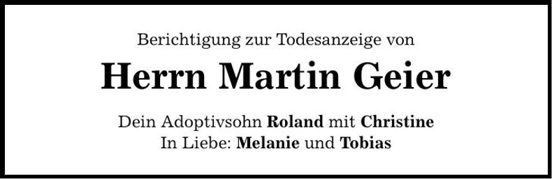 Traueranzeige Martin Geier