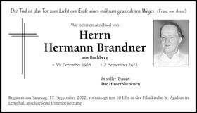 Traueranzeige Hermann Brandner