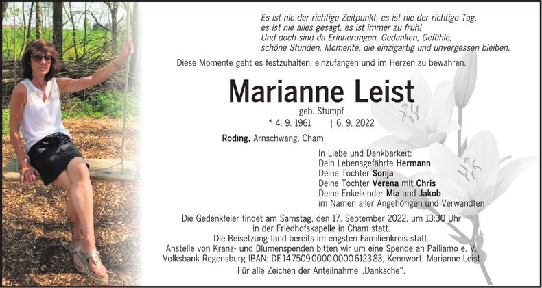 Traueranzeige Marianne Leist