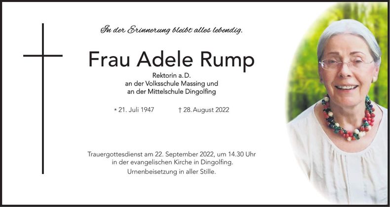 Traueranzeige Adele Rump