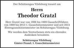 Traueranzeige Theodor Gratzl