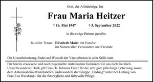 Traueranzeige Maria Heitzer