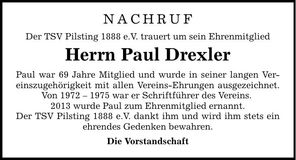 Traueranzeige Paul Drexler