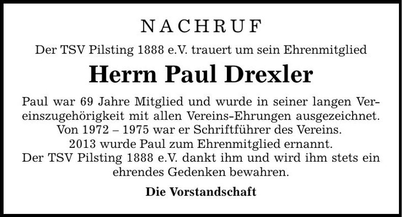Traueranzeige Paul Drexler