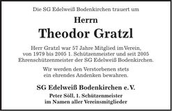 Traueranzeige Theodor Gratzl
