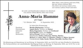 Traueranzeige Anna-Maria Hamme