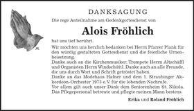 Traueranzeige Alois Fröhlich