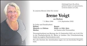 Traueranzeige Irene Voigt