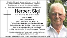 Traueranzeige Herbert Sigl