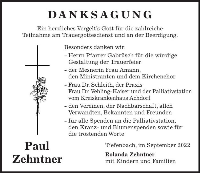 Traueranzeige Paul Zahntner
