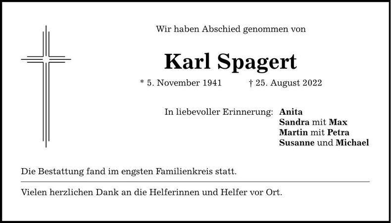 Traueranzeige Karl Spagert