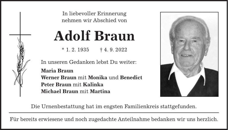 Traueranzeige Adolf Braun