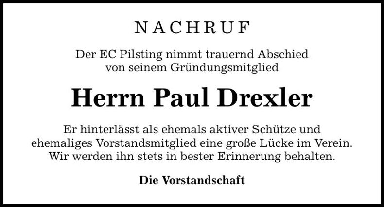 Traueranzeige Paul Drexler