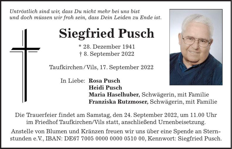 Traueranzeige Siegfried Pusch