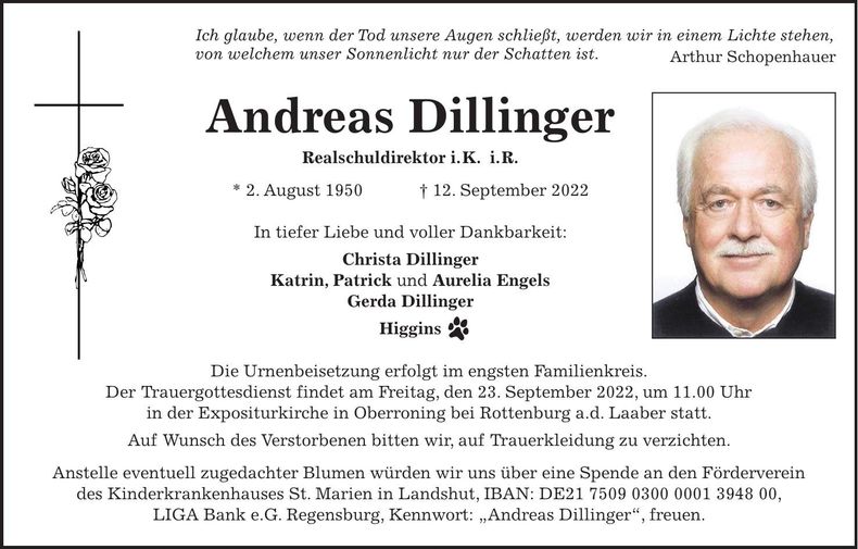 Traueranzeige Andreas Dillinger