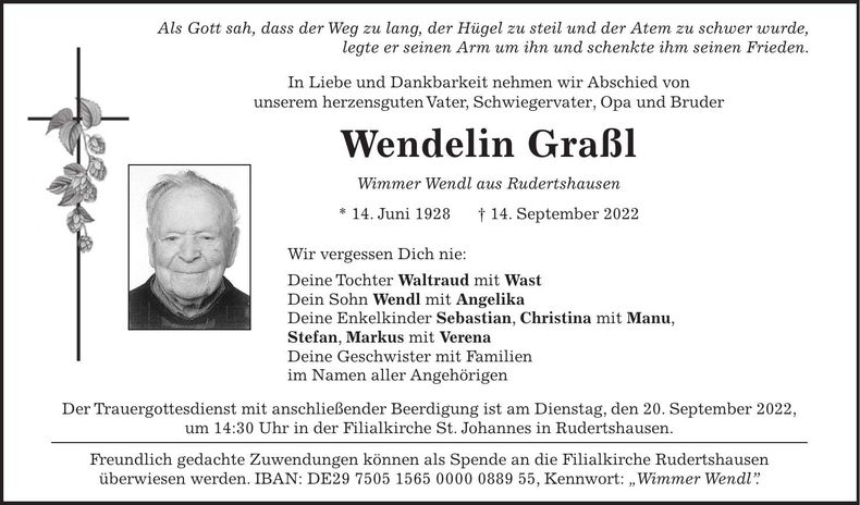 Traueranzeige Wendelin Graßl