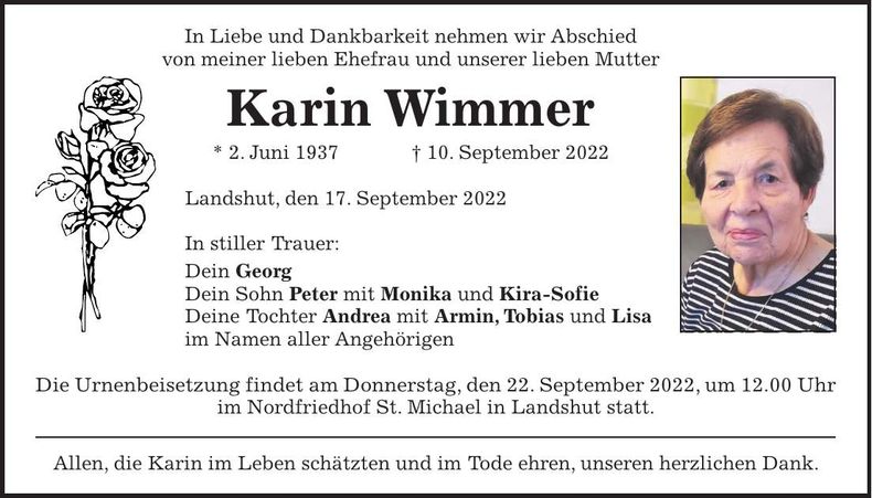Traueranzeige Karin Wimmer