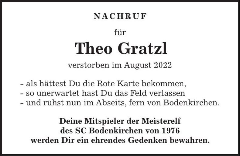 Traueranzeige Theodor Gratzl