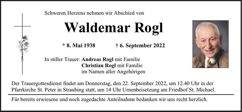 Traueranzeige Waldemar Rogl