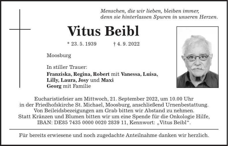 Traueranzeige Vitus Beibl
