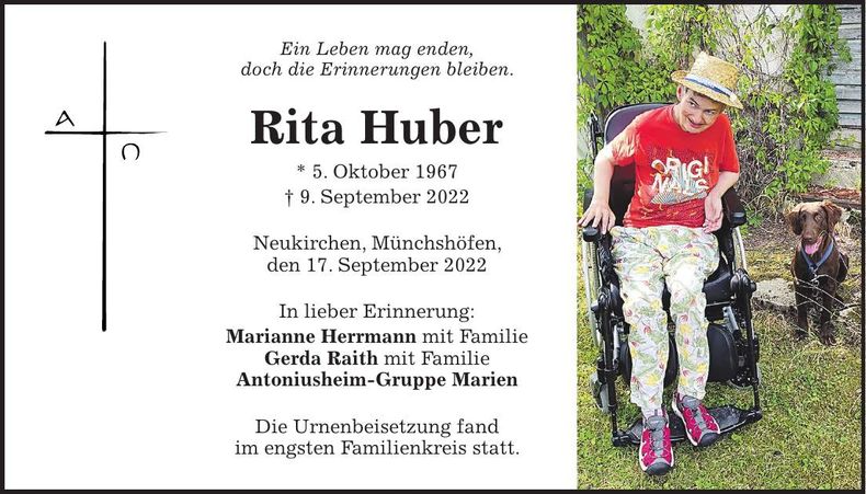 Traueranzeige Rita Huber