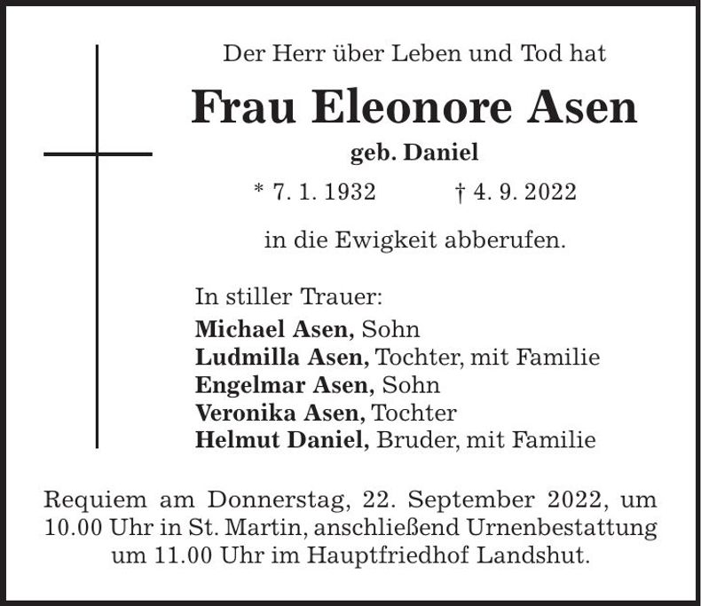Traueranzeige Eleonore Asen