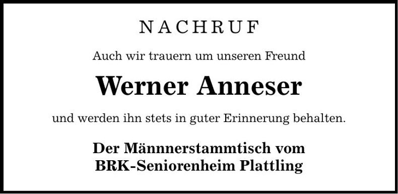 Traueranzeige Werner Anneser