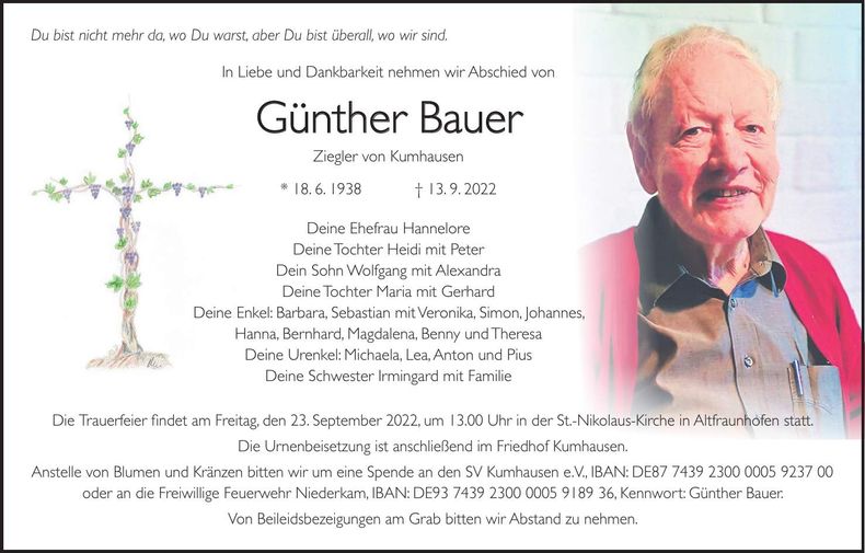 Traueranzeige Günther Bauer