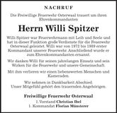 Traueranzeige Willi Spitzer
