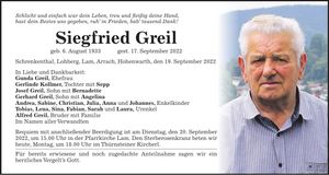 Traueranzeige Siegfried Greil