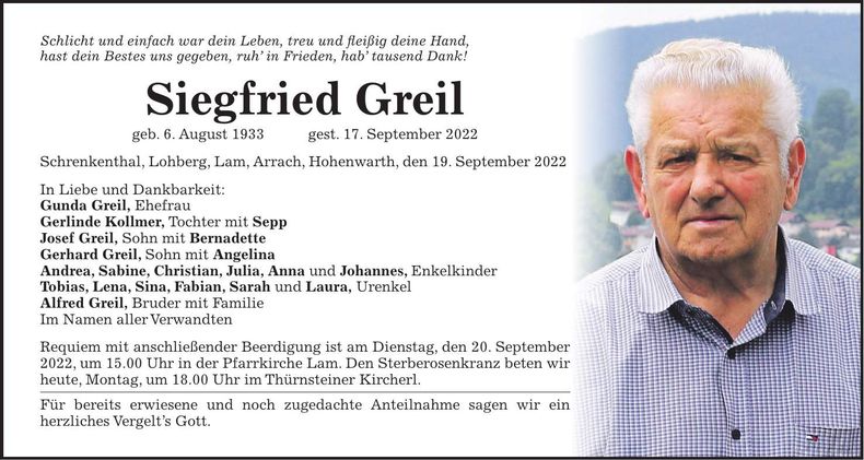 Traueranzeige Siegfried Greil