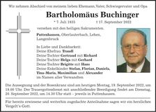 Traueranzeige Bartholomäus Buchinger